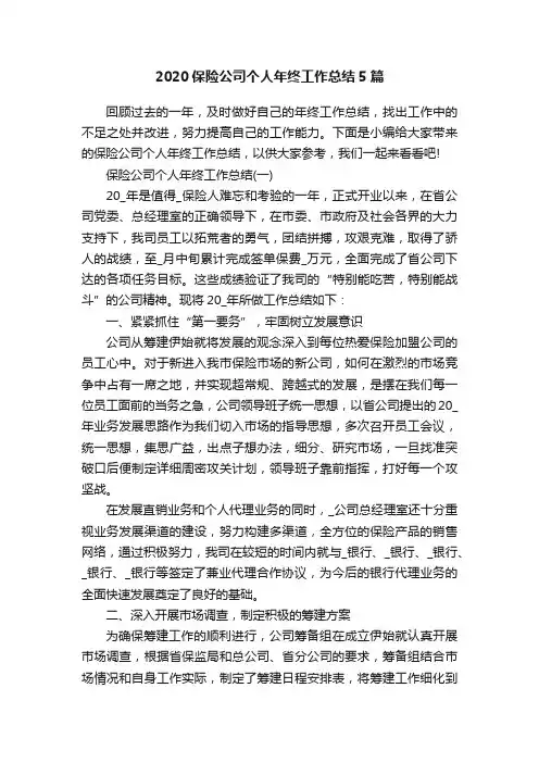 2020保险公司个人年终工作总结5篇
