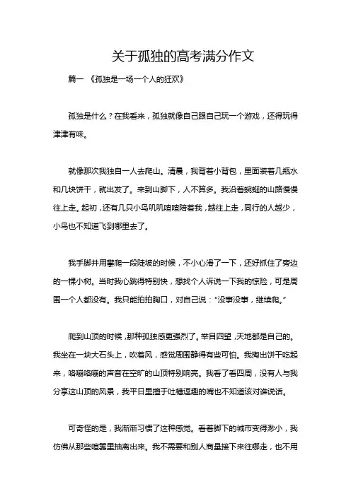 关于孤独的高考满分作文