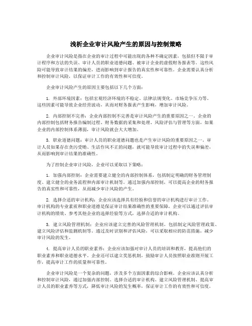 浅析企业审计风险产生的原因与控制策略