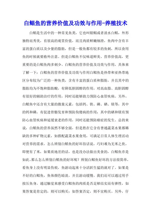 白鲳鱼的营养价值及功效与作用 - 养殖技术