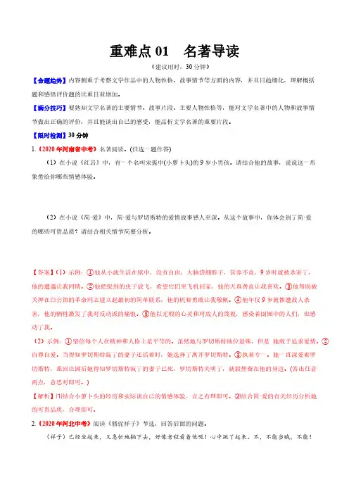 中考语文专练名著导读(解析版)