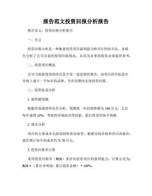 报告范文投资回报分析报告