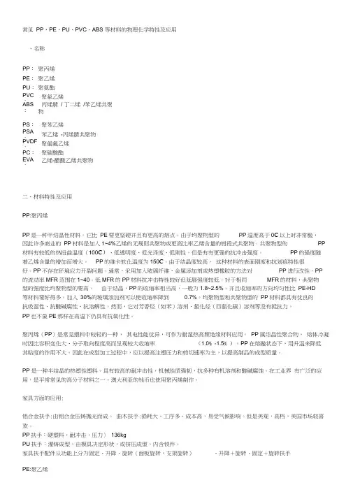 常见PP、PE、PU、PVC、ABS等材料的物理化学特性及应用