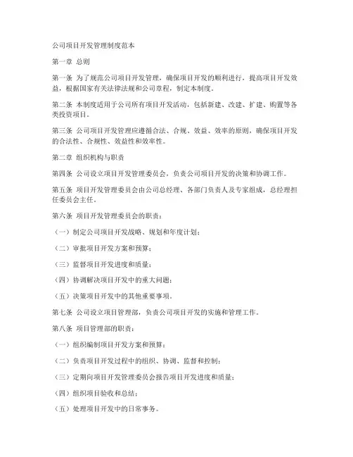 公司项目开发管理制度范本