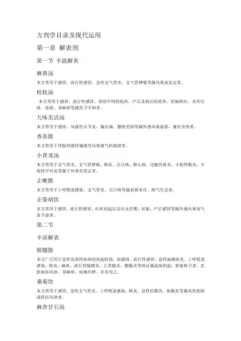 方剂学目录及现代运用