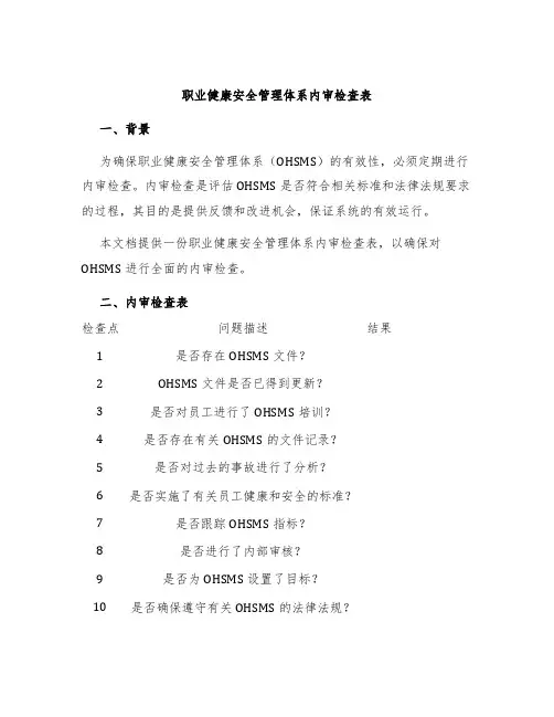 职业健康安全管理体系内审检查表