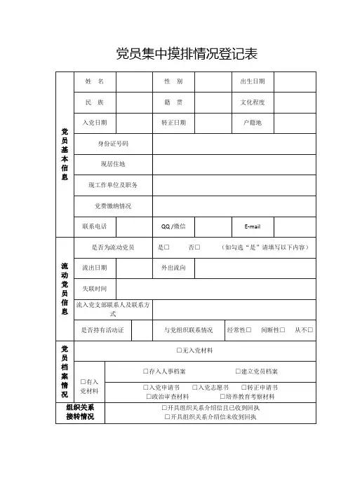 党员集中摸排情况登记表