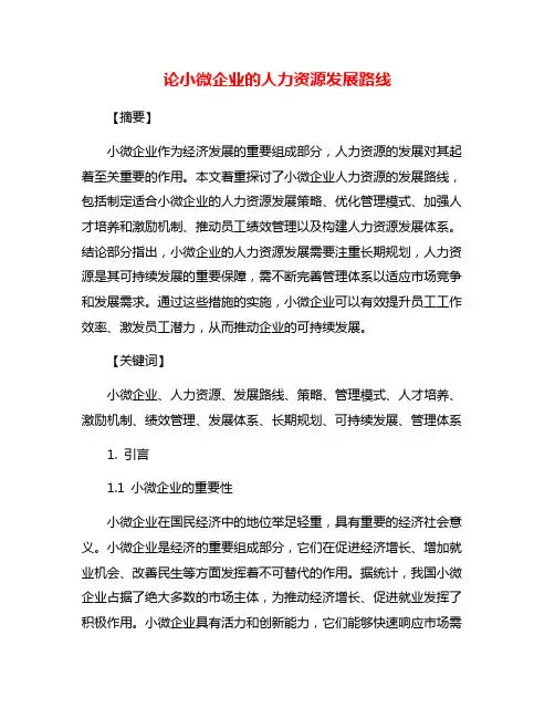 论小微企业的人力资源发展路线