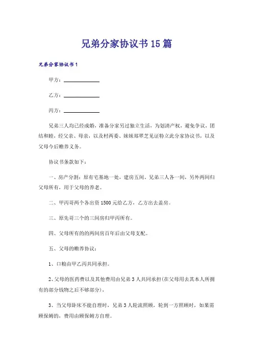 兄弟分家协议书15篇