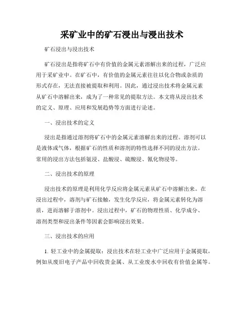 采矿业中的矿石浸出与浸出技术