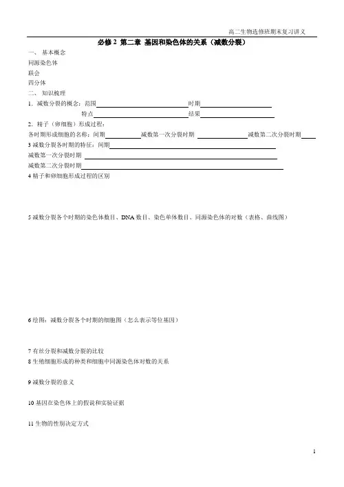 必修2 第二章 基因和染色体的关系