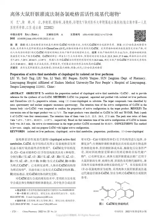 离体大鼠肝脏灌流法制备氯吡格雷活性巯基代谢物