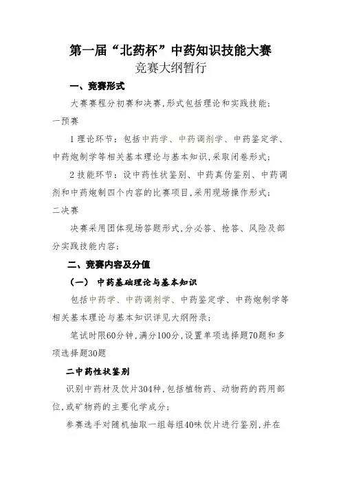 中药知识技能大赛竞赛大纲