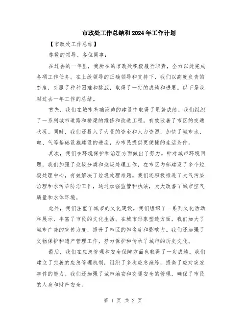 市政处工作总结和2024年工作计划