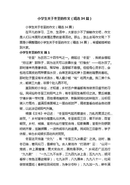 小学生关于冬至的作文（精选34篇）