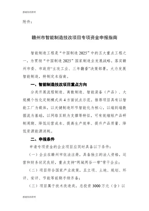 赣州市智能制造技改项目专项资金申报指南.doc