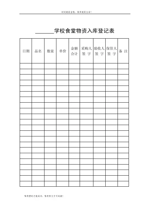 学校食堂物资入库登记表