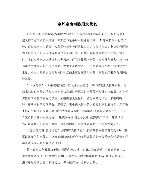 室外室内消防用水量表