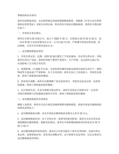 延迟纳税申请报告