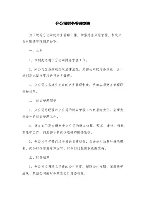 分公司财务管理制度