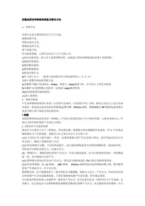 注塑成型各种缺陷的现象及解决方法