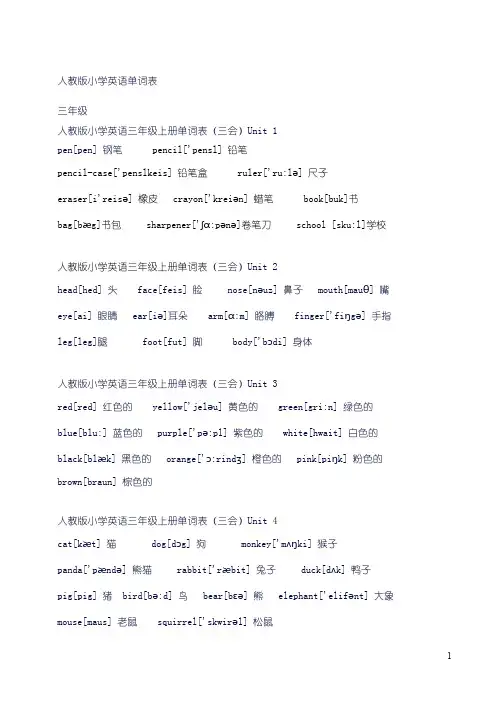 【免费下载】人教版小学3 6年级英语单词表已A4排版可直接打印