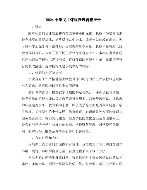 2024小学民主评议行风自查报告