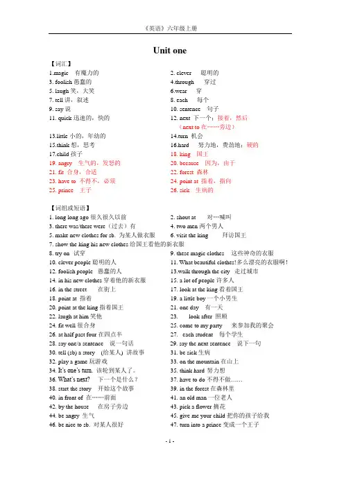 牛津6A Unit1单词、词组、句型、语法和单元检测卷