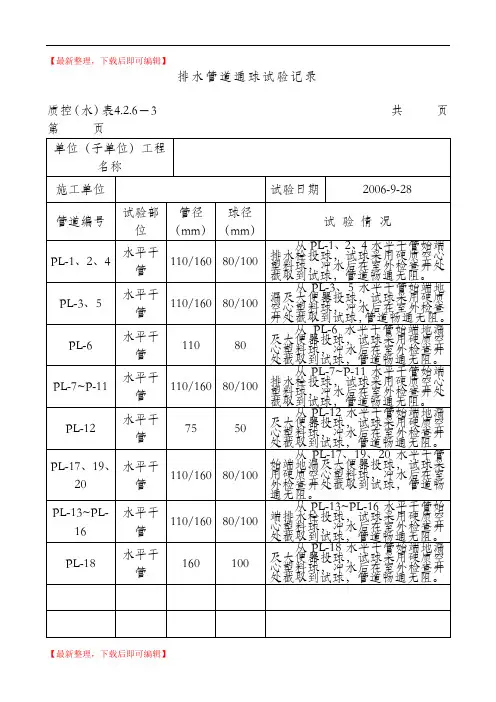 排水管道通球试验记录(精编文档).doc