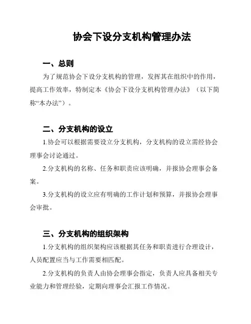 协会下设分支机构管理办法