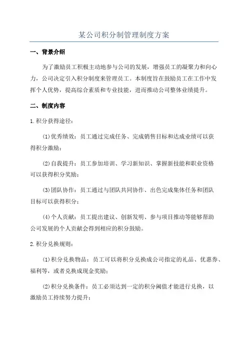 某公司积分制管理制度方案