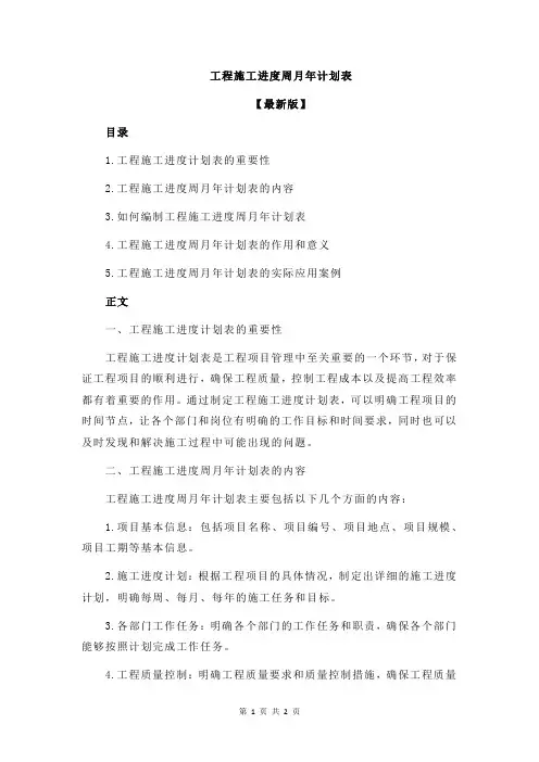 工程施工进度周月年计划表