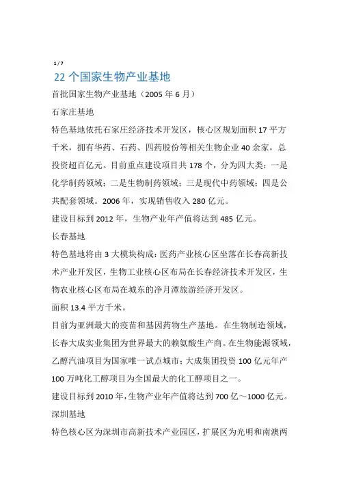 22个国家级生物医药产业基地