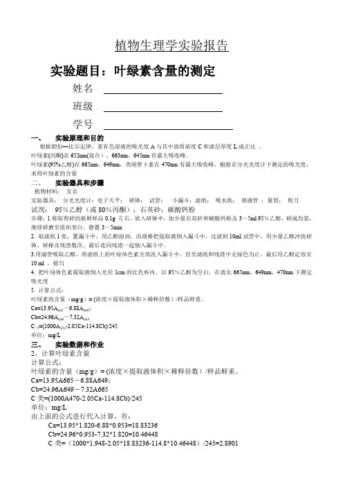 叶绿素含量的测定