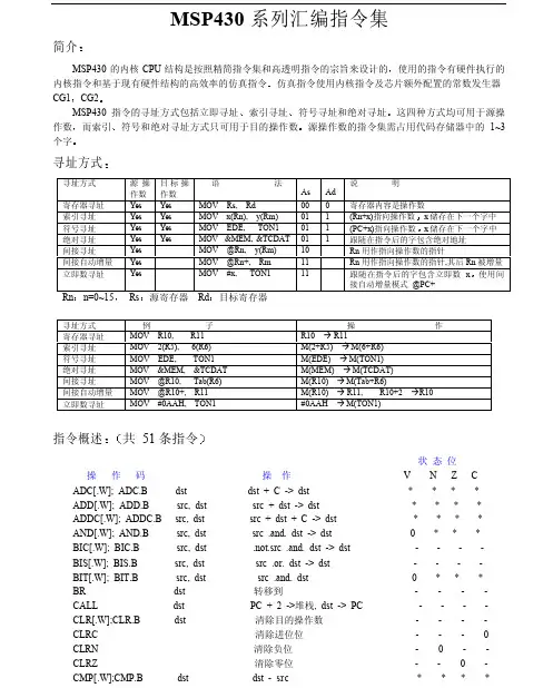 MSP430系列汇编指令集