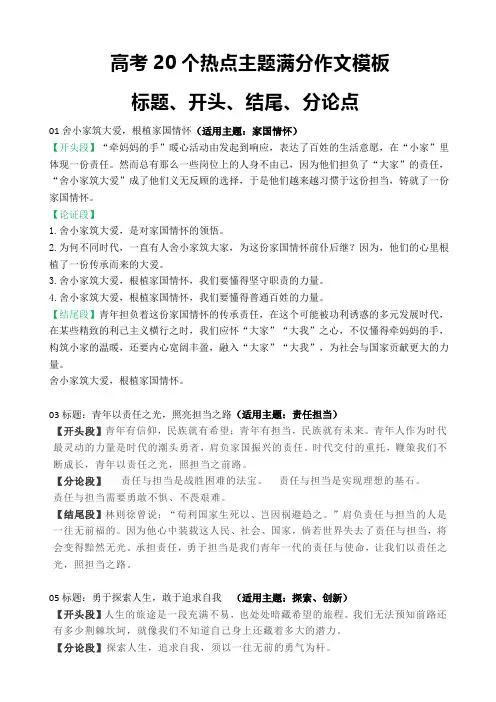 高考20个热点主题满分作文