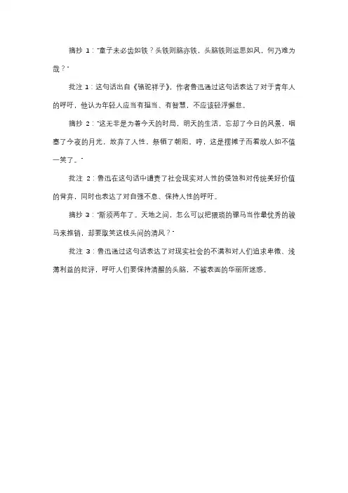 骆驼祥子四到六好句子,摘抄+批注