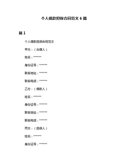 个人借款担保合同范文6篇
