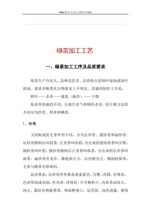 绿茶、红茶生产工艺流程图