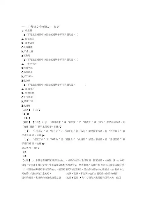部编中考语文短语训练试题含答案
