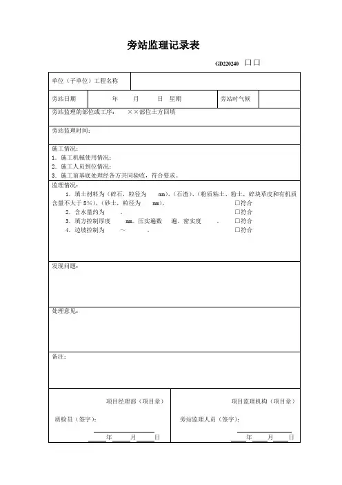 旁站监理记录表