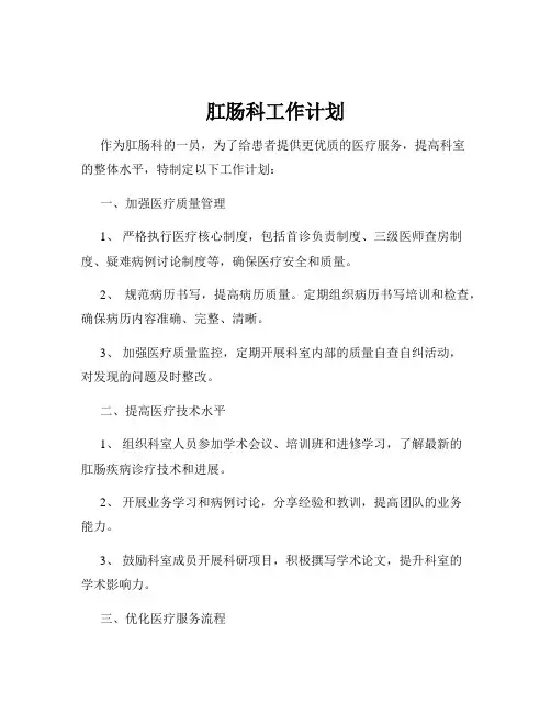 肛肠科工作计划