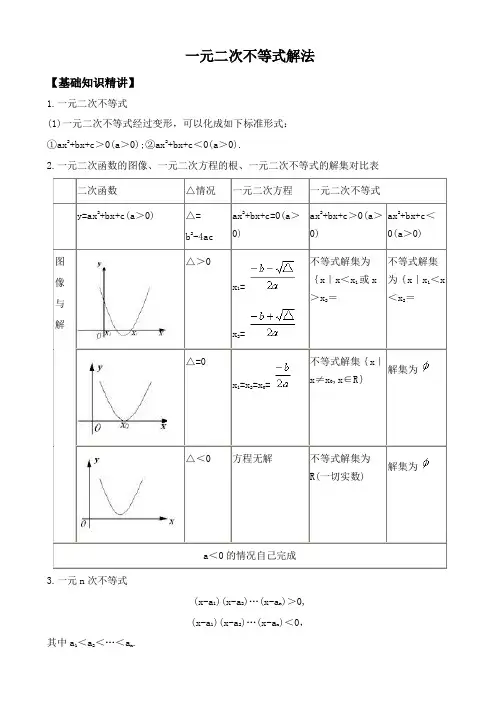 高中一元二次不等式解法及其应用