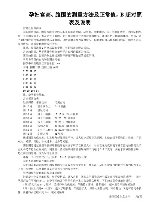 孕妇宫高腹围的测量方法及正常值B超对照表及说明