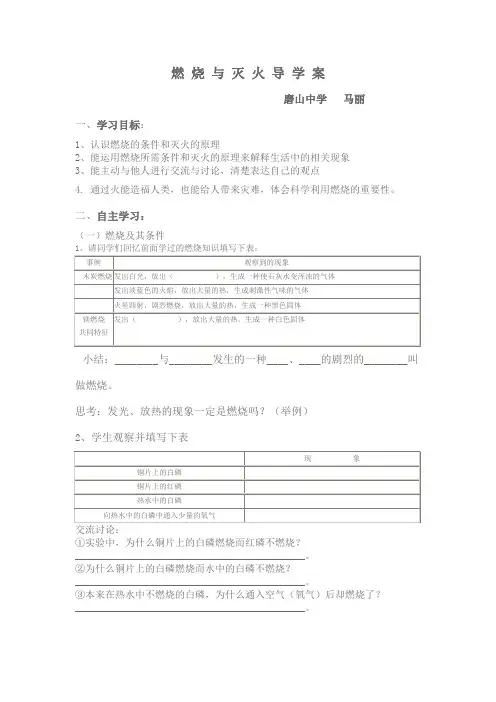 燃 烧 与 灭 火 学 案