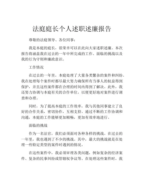法庭庭长个人述职述廉报告