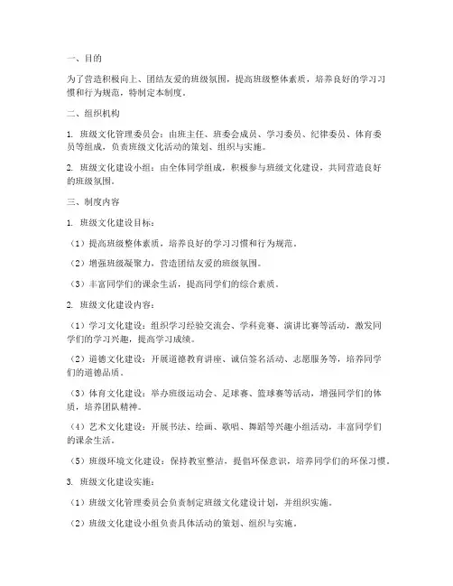小学学校班级文化管理制度