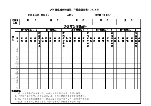 小学师生健康情况晨、午检查登记表