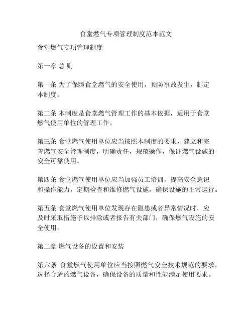 食堂燃气专项管理制度范本范文