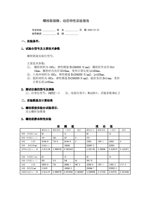 螺栓联接静、动态特性实验报告3